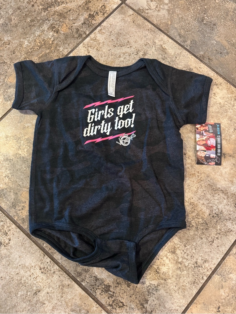 NWT Girls Get Dirty Too! Black Graphic Baby One-Piece 24 months